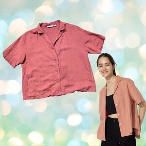 🔥$10 If Bundled🔥Rust Uniqlo Women's Linen Blend Button Down Collared Shirt